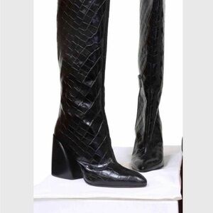 Chloe Wave Boots Black Embossed Croc with 4” heel Size 40